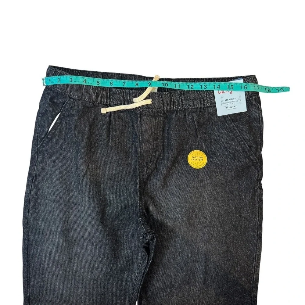 Cat & Jack Boys Straight Leg Pull On Jeans Dark Wash Black 18 Husky NWT Denim